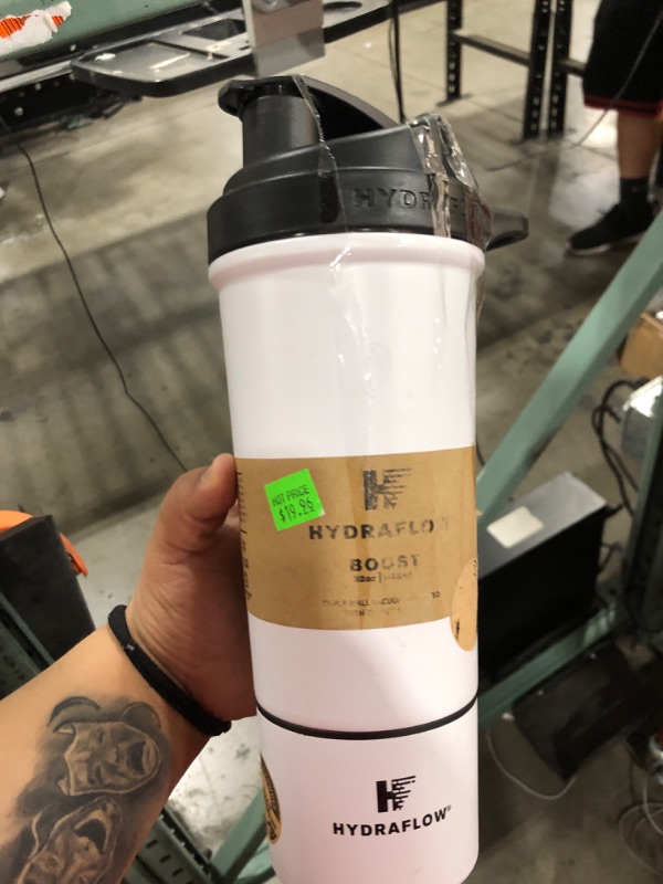Photo 2 of HYDRAFLOW Boost Insulated Protein Shaker Bottle, Superior Mixing Capabilities, 32-Ounce – Powder White 32-Ounce Powder White