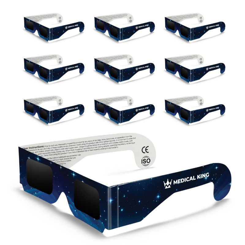 Photo 1 of Medical king Solar Eclipse Glasses (10 pack) 2024 CE and ISO Certified Safe Shades for Direct Sun Viewing Approved 2024