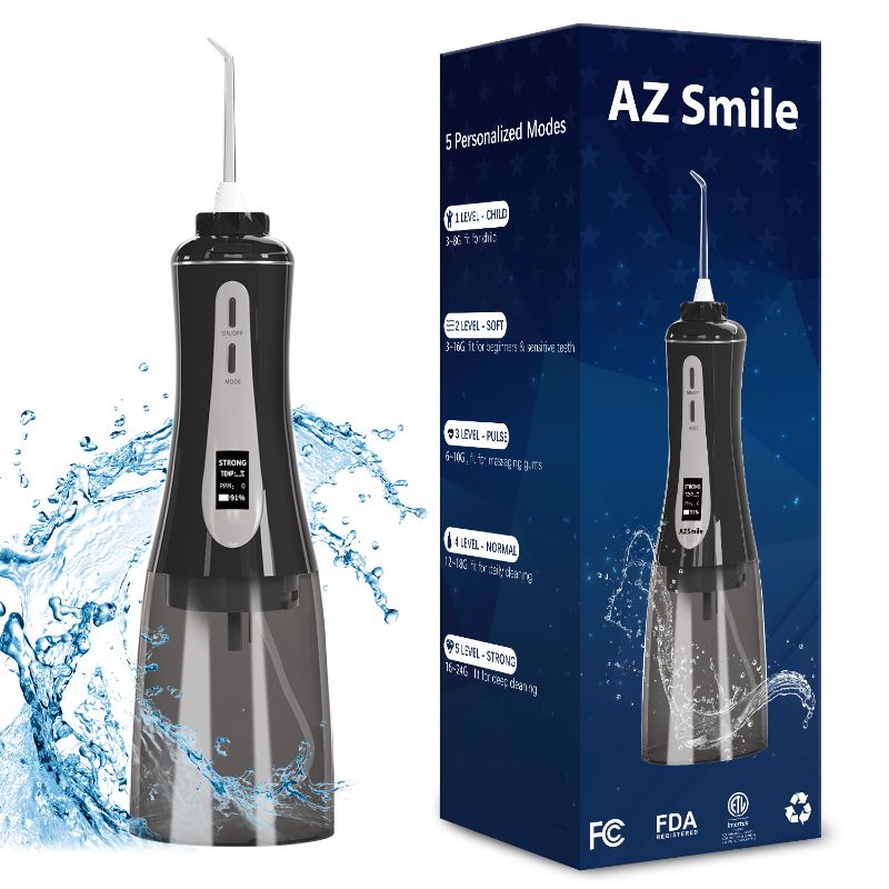 Photo 1 of AZ Smile Cordless Water Flosser Protable Ultra Oral Irrigator Black 350ml 5 Modes 8 Tips
