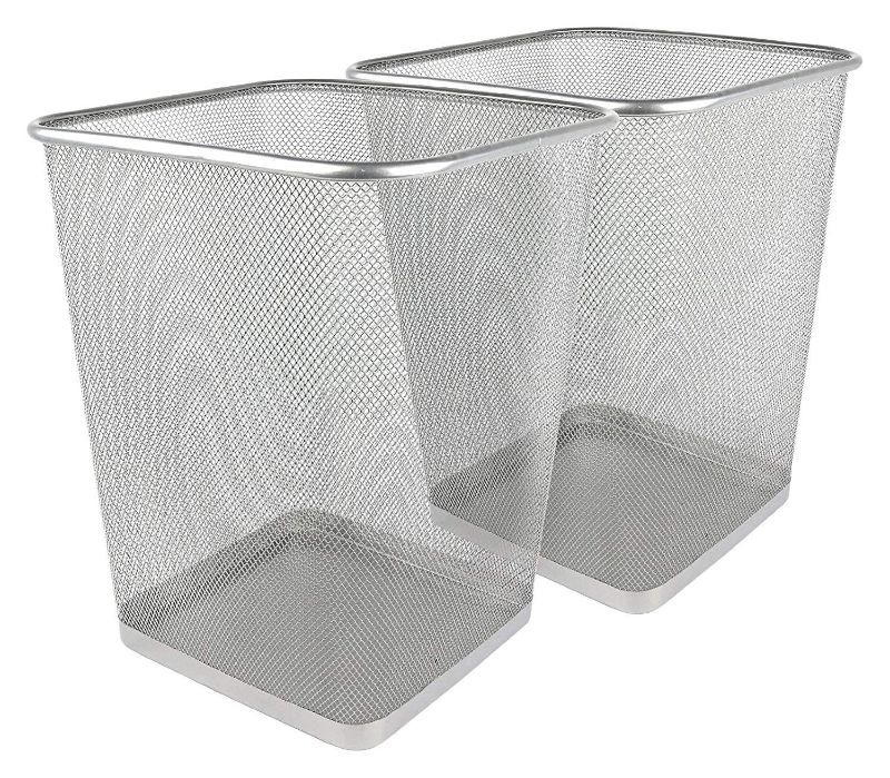 Photo 1 of Greenco Mesh Square Wastebasket, 6 Gallon, 2pk (Silver) - Lightweight Garbage Trash Cans for Bedroom, Kitchen, Dorm - Trash Can for Office & Home
