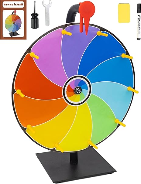 Photo 1 of 12 Inch Heavy Duty Spinning Prize Wheel - 10 Slots Color Tabletop Roulette Spinner of Fortune, with Dry Erase Marker and Eraser for Trade Show, Carnival, Win Fortune Spin Games
