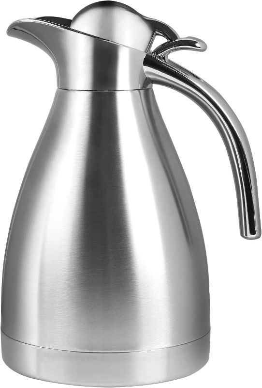 Photo 1 of 34 oz Food-grade Stainless Steel Thermal Carafe/Double Walled Vacuum Insulated Coffee Pot with Press Button Top, 12+ Hrs Heat&Cold Retention for Coffee,Tea,Beverage etc (1.0L)
