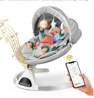 Photo 1 of Baby Swings for Infants - Exclusive App & Bluetooth Electric Baby Swing, Smart Sensor&Timing, 5 Speeds, 12 Preset Lullabies and Back-Up Pillow, Portable Baby Swing for Indoor/Outdoor