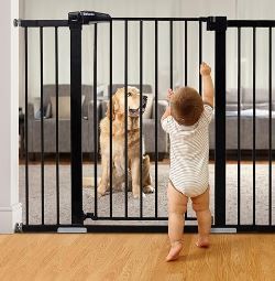 Photo 1 of BABELIO 36 Inch Tall Metal Baby Gate, 29-48" Auto Close Pressure Mounted Dog Gate for Stairs?Doorways & Hallway, Easy Walk Thru Pet Gate, Child Gate with 2*Y Spindle Rods,Black