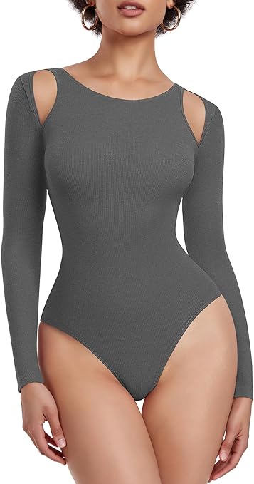 Photo 1 of KIKIMINK Shapewear Bodysuit for Women Tummy Control Long Sleeve Square Neck Seamless Body Shaper Tops Thong - SIZE SMALL 
