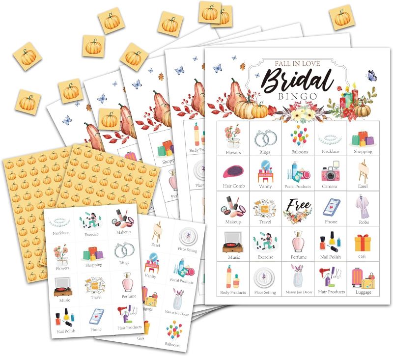 Photo 1 of OZTEMETY Bridal Shower Bingo Card Game, Bridal Bingo Game for Adults, Engagement Party Supplies, Favors, Bachelorette Party Decorations, Gift, Fall Bridal Bingo – 24 Players Bingo Game, C10 