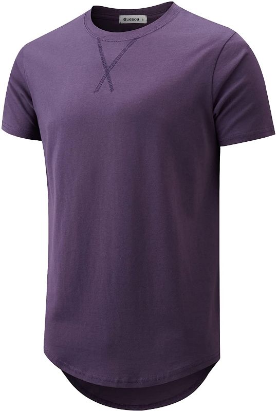 Photo 1 of [Size M] KLIEGOU Mens 100% Cotton Hipster Hip Hop Longline Crewneck T-Shirt Purple M