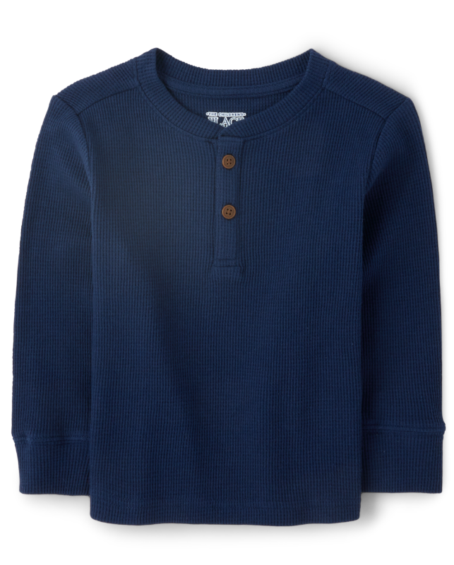 Photo 1 of [Size 4T] The Children's Place Baby and Toddler Boys Henley Thermal Top in Blue | Size 4 Toddler | Cotton/Polyester
