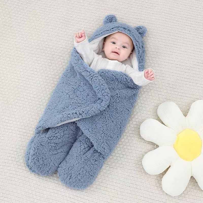 Photo 1 of [Size 0-6 Months] LILBESTIE Bear Swaddle Blanket, 1.5 TOG Ultra-Soft Hooded Infant Blankets Baby Sleeping Wrap Swaddle for 0-6 Months Infant Shower Gift, Blue