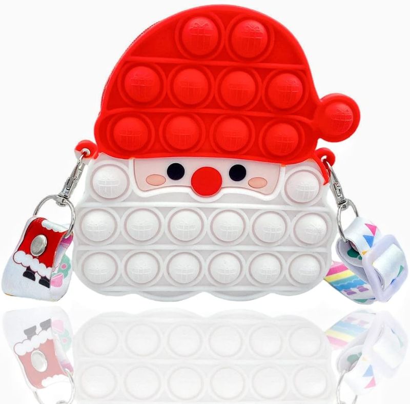 Photo 1 of Christmas Pop Purse Bag, 2 in 1 Poppet Bag Fidget Toy, Silicone Crossbody Small Santa Claus Purse,Gift for Kids 