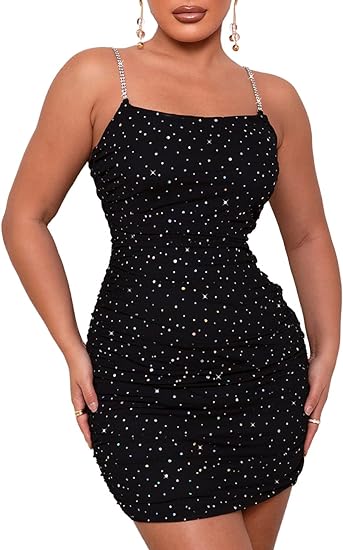 Photo 1 of [Size XL] Yissang Women's Glitter Spaghetti Strap Backless Sexy Party Mini Dress