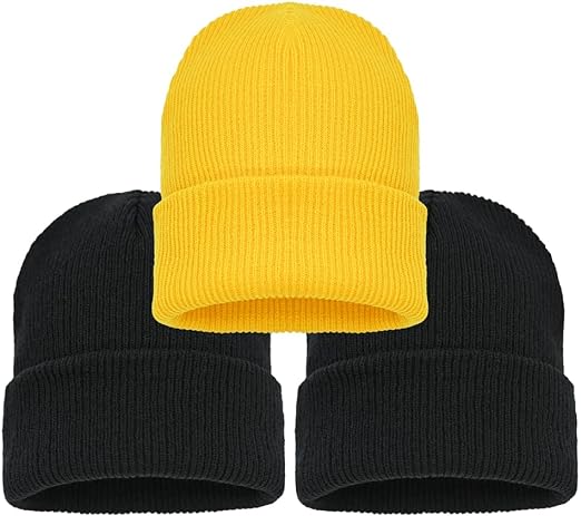 Photo 1 of 3 Pack Classic Vintage Beanie Hats for Men Women Winter Solid Color Knit Cuffed Hat