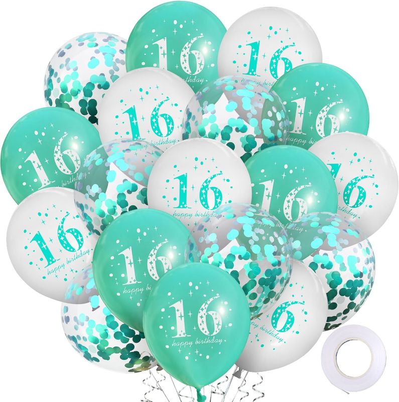 Photo 1 of 18Pcs 16th Birthday Decorations for Boys Girls Teal Blue White Birthday Balloons Decorations Happy 16th Birthday Confetti Latex Balloons Decorations for Men Women 16 Anniversary Birthday Party Décor
