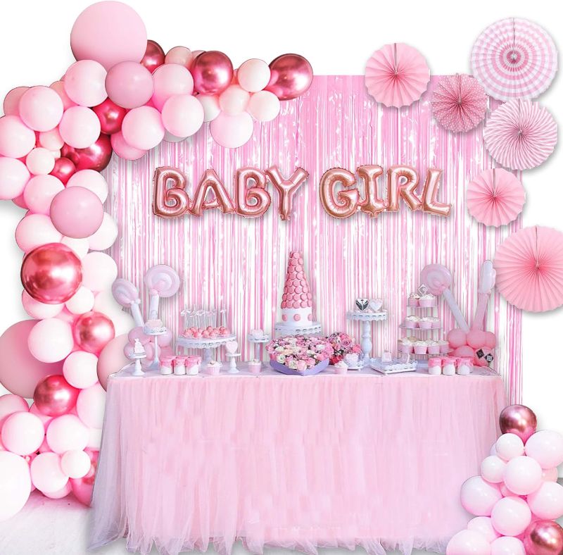 Photo 1 of Baby Shower Decorations for Girl:10in Baby Girl Balloons,129pcs Pink Party Decorations are Perfect for Your Baby Shower