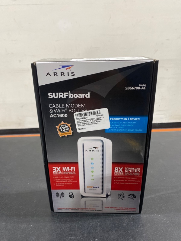 Photo 5 of Arris Surfboard SBG6700AC DOCSIS 3.0 Cable Modem/Wi-Fi AC1600 Router - Retail Packaging - White, Model: SBG6700AC, Electronic Store & More
