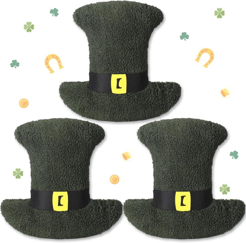 Photo 1 of 3 Pcs St. Patrick's Day Hat Throw Pillow Green Hat Shaped Cushion Irish Decorative Pillows Hat Shaped Pillow Filling Saint Patrick's Day Toys Stuffed Decor for Home Bedroom Couch Decorations