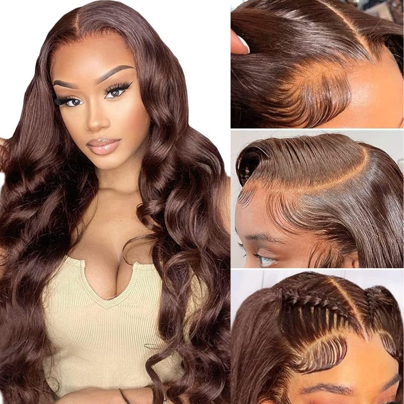 Photo 1 of 13x6 Chocolate Brown Body Wave Lace Front Wigs Lace Front Wig Human Hair with Baby Hair 150 Density Brazilain Virgin Glueless Wigs Human Hair Brown Colored Human Hair Wigs For Women pre plucked 26Inch