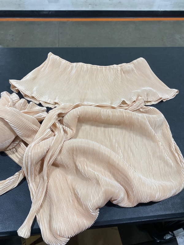 Photo 1 of EDITCOZY Women's Two Piece Outfits Off Shoulder Ruffle Tie Up Crop Top and Long Skirt SetXL