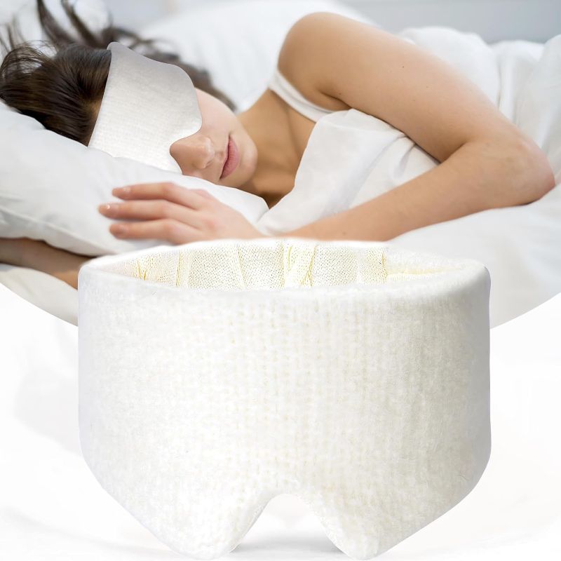 Photo 1 of 2 PACK Wool Blend Knitted Sleep Mask Light Blocking Sleeping Eye Mask | Soft & Comfortable | Nap, Airplane, and Travel Blindfold White
