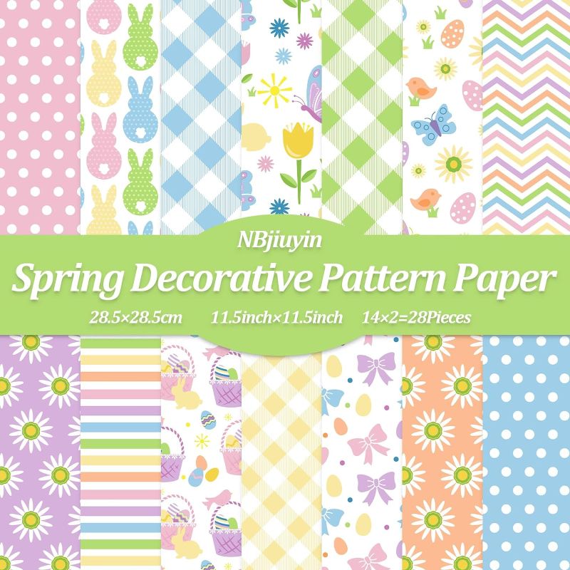 Photo 1 of 56 Sheets Spring Easter Pattern Paper Pack - 14 Designs A4 Size Scrapbook Premium Specialty Paper Double-Sided 8.5"x11" craft paper for DIY Spring Easter Thanksgiving Card Making Scrapbook

