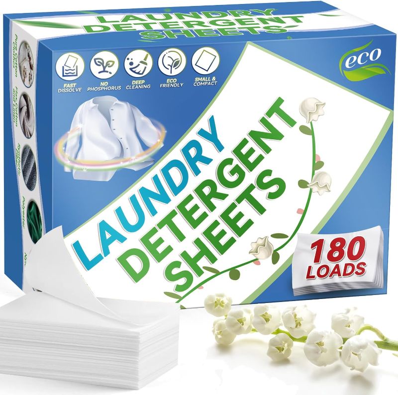 Photo 1 of 2 PACK Laundry Detergent Sheets 180 Loads, Eco-Friendly Laundry Sheets, Hypoallergenic Compact Laundry Detergent, Stain Fighting Laundry Soap Sheets for HE Machine & Hand Wash Home Dorm Travel Fresh Scent
