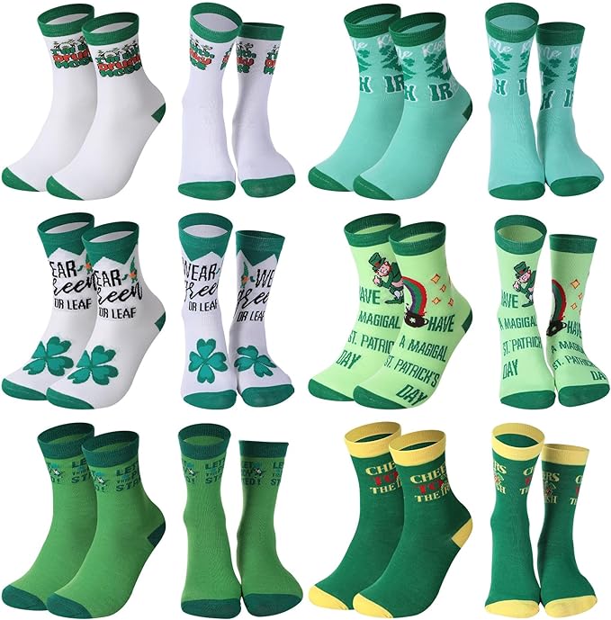 Photo 1 of 12 Pair St. Patrick's Day Socks Novelty Boxed Design Crew Socks Shamrocks Lucky Cotton Irish Socks for Women
