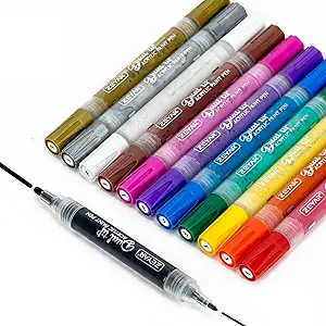 Photo 1 of ZEYAR Dual Tip Paint Pens, Medium and Extra Fine, Water Based Acrylic & Waterproof Ink, Assorted Colors, Works on Rock, Wood, Glass, Metal, Ceramic and More (12 Colors)
