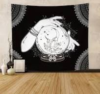 Photo 1 of YongFoto 39.4x34.3 Inches Black and White Tapestry Wall Hanging Hand Drawn Magic Crystal Ball Hands of Fortune Teller Gothic Decor Tapestry for Room Home Decor