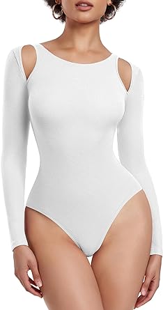 Photo 1 of XL- KIKIMINK Shapewear Bodysuit for Women Tummy Control Long Sleeve Square Neck Seamless Body Shaper Tops Thong