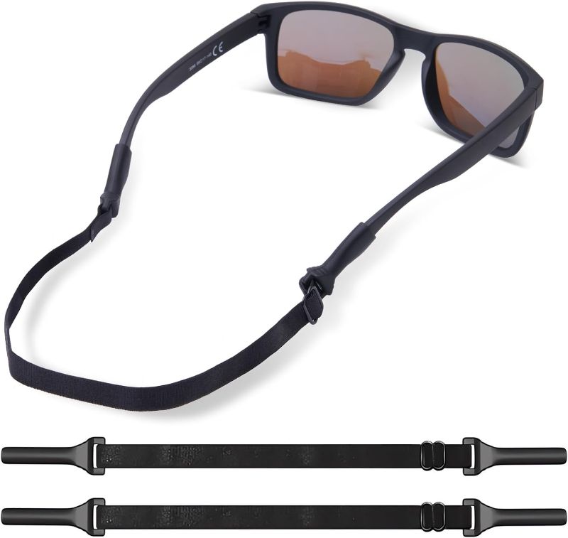 Photo 1 of 2 PACK No Tail Adjustable Eye Glasses Strap - Sunglasses Straps Cords for Men Women and kids - Eyeglass Holders Around Neck - Eyewear String Lanyard Retainer - 2 PCS?13.5 Inch,Black
