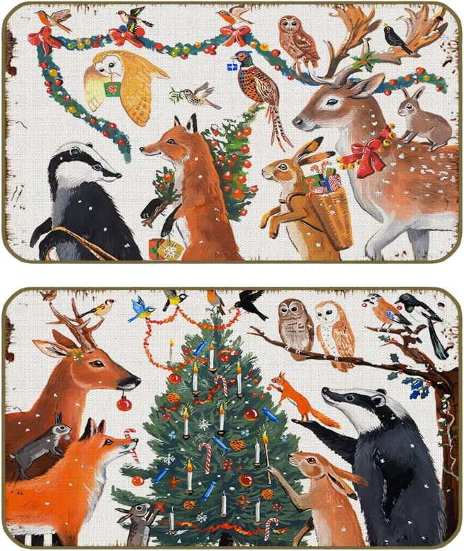 Photo 1 of 17''x30''Set of 2 Medieval Renaissance Traditional Christmas Decorative Doormat, Funny Christmas Animals Floor Mats Decor for Christmas Holiday New Year Home Bars Clubs Cafes Porch Front Door
