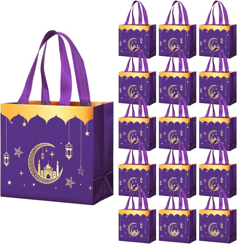 Photo 1 of 16 Pcs Ramadan Reusable Gift Bags with Handles, Eid Mubarak Treat Bags Non Woven Ramadan Goodie Bags for Ramadan Kareem Eid Mubarak Party Supplies (Purple)
