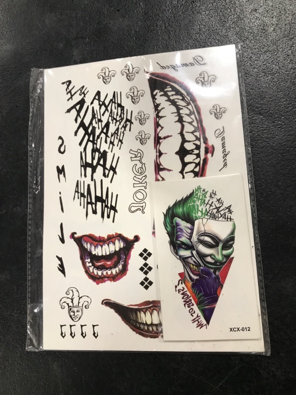 Photo 2 of 12 Sheets Joker Tattoos for Suicide Squad, Harley Quinn Tattoos Perfect for Halloween, Costumes, Party Harley Quinn Accessories and Cosplay B(12 Sheets)