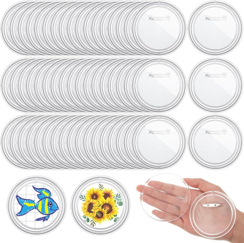 Photo 1 of Yuxung 75 Pcs 3.15 Inch Acrylic Button Pins Clear Large Button Badges with Pin Acrylic Design Craft Buttons for DIY Crafts Supplies School Projects