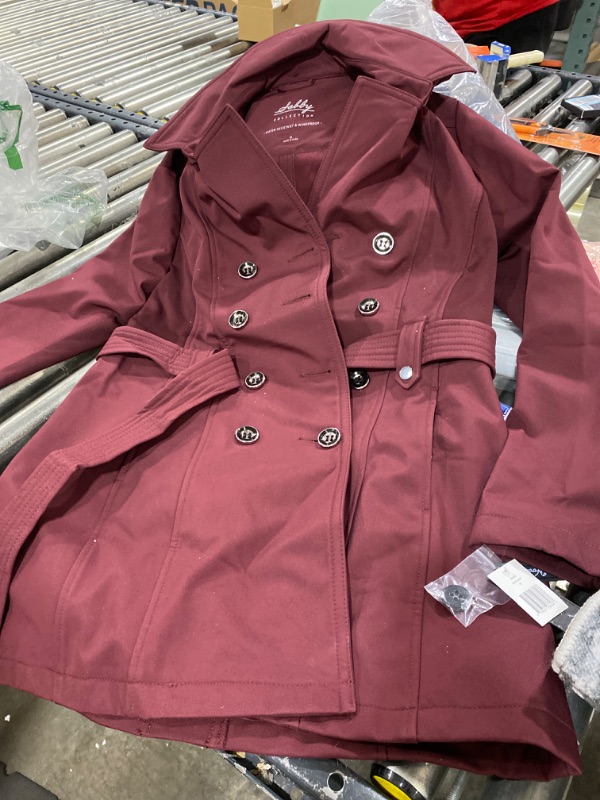 Photo 2 of Sebby Collection Women's Soft Shell Trench Coat with Detachable Hood Medium Burgundy