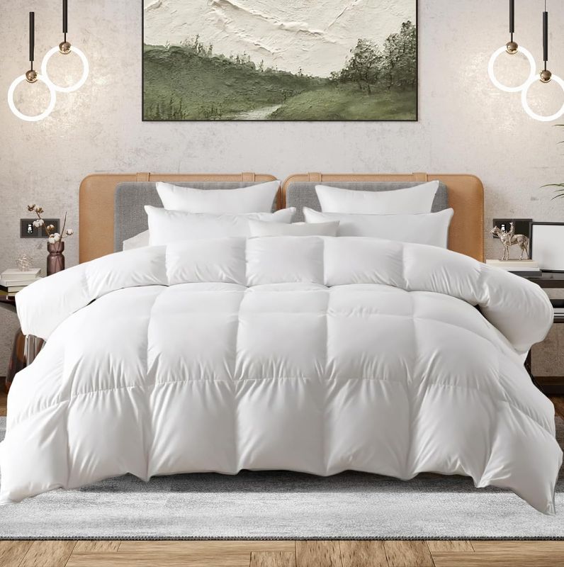 Photo 1 of Sweetcrispy Down Comforter Queen Size, Fluffy Duvet Insert, Hotel Feather Comforter Down Alternative Comforter, Lightweight Down Blanket Suitable for All Seasons, Classic White, 90 X 90 in White Queen All Season (90"x90")