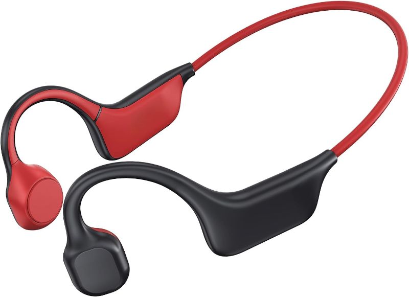 Photo 1 of Bone Conduction Headphones, Open Ear Bluetooth Headphones with Built-in Mic, IPX7 Waterproof Wireless Sport Headset for Gym Running Workout (Black Red)