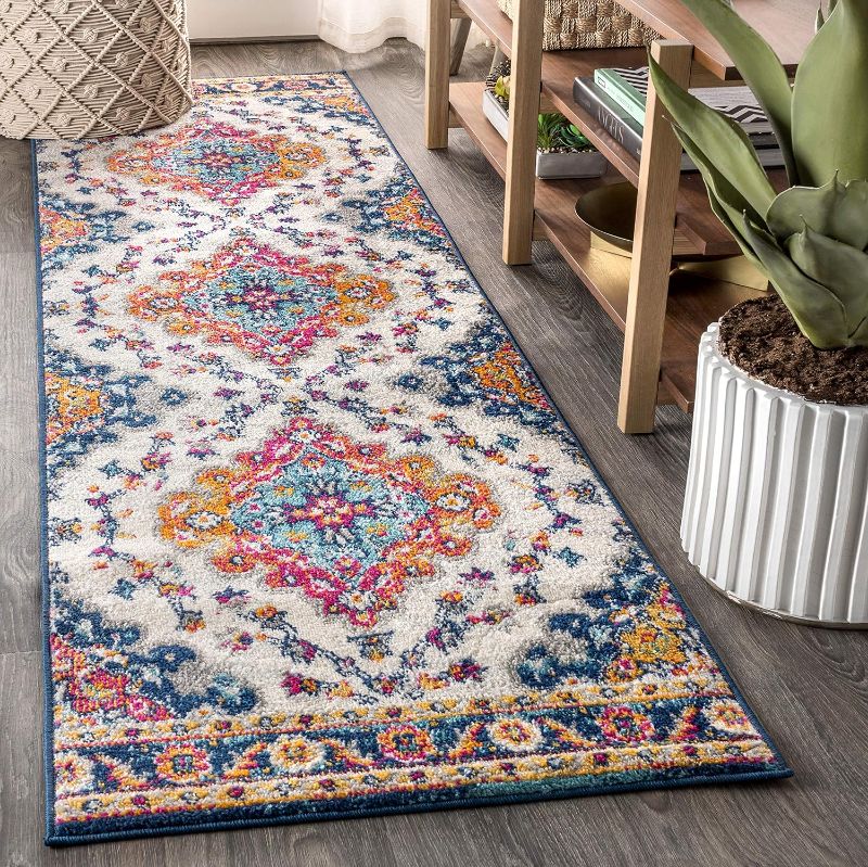 Photo 1 of JONATHAN Y BMF106A-28 Bohemian Flair Boho Vintage Medallion Blue/Multi 2 ft. x 3 ft. Runner-Rug, Vintage, Easy-Cleaning, for Bedroom, Kitchen, Living Room, Non Shedding
