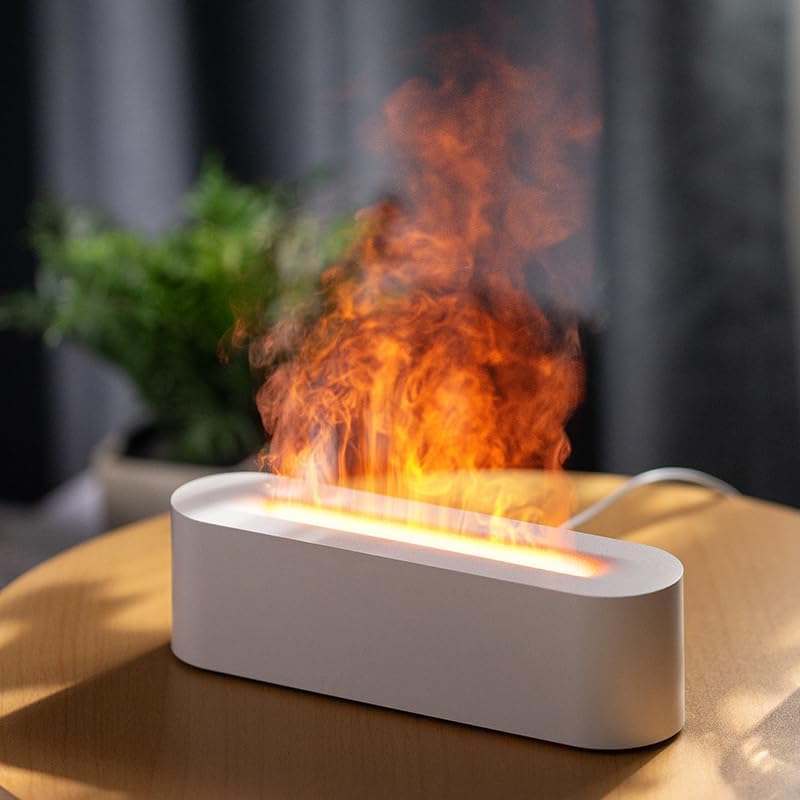 Photo 1 of Aromatherapy Fireplace Flame Diffuser Essential Oils Volcano Humidifier Home Fragrance Air Mist Freshener Ultrasonic Vaporizer (White)
