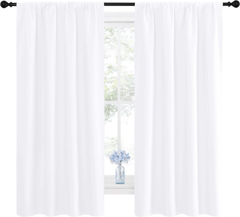 Photo 1 of NICETOWN Bedroom Curtains - Window Treatment Rod Pocket Curtains/Drapes for Bedroom (2 Panels, 42 by 63, White)