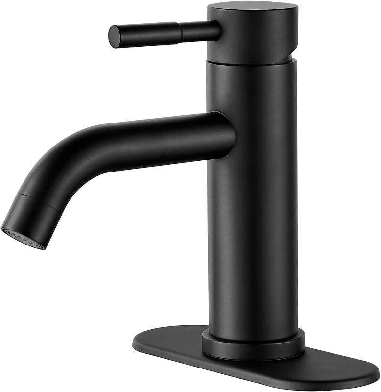 Photo 1 of GENBONS Black Bathroom Faucet Single Hole RV Bathroom Faucet Stainless Steel Bathroom Sink Faucet 1 Hole with 3 Hole Deck Plate?Water Supply Lines with cUPC Certification