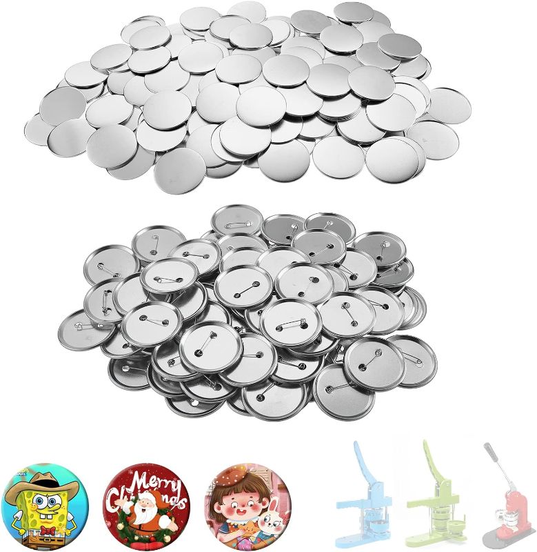 Photo 1 of 100 Sets 58mm/2.25 inch Button Making Supplies, Blank Pin Back Button Parts for Button Maker Machine 58mm, Round Badge Blank Button Pins Includes Metal Cover, Metal Pin Backs, Clear Film

