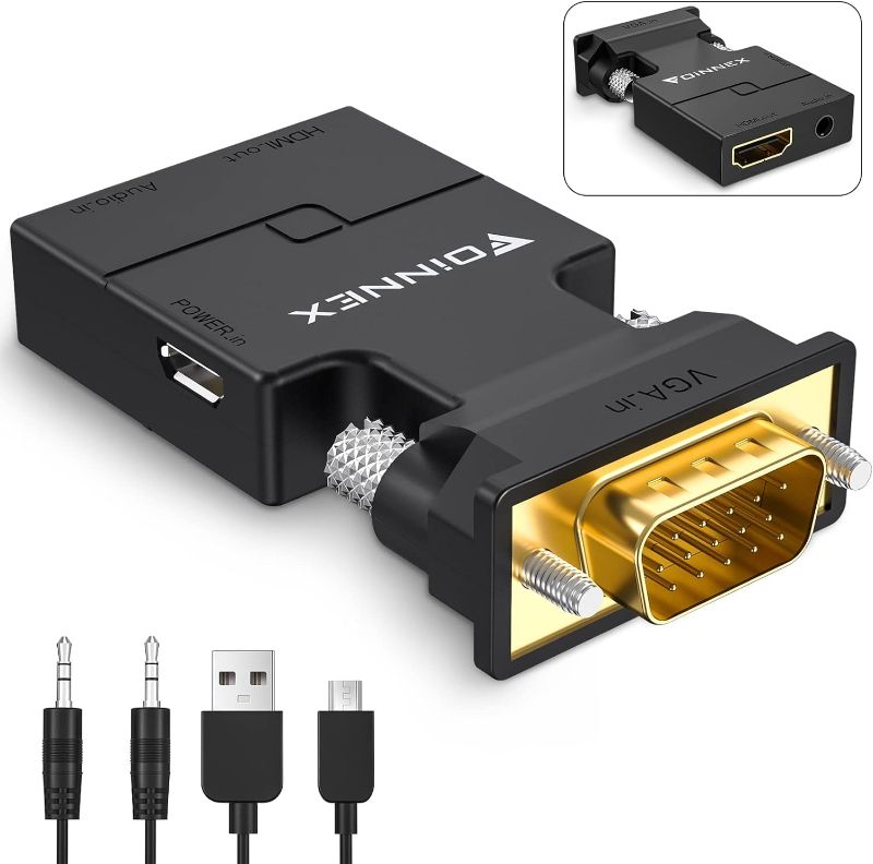 Photo 1 of FOINNEX VGA to HDMI Adapter Converter with Audio,(PC VGA Source Output to TV/Monitor with HDMI Connector), Active Male VGA in Female HDMI 1080p Video Dongle adaptador for Computer,Laptop,Projector

