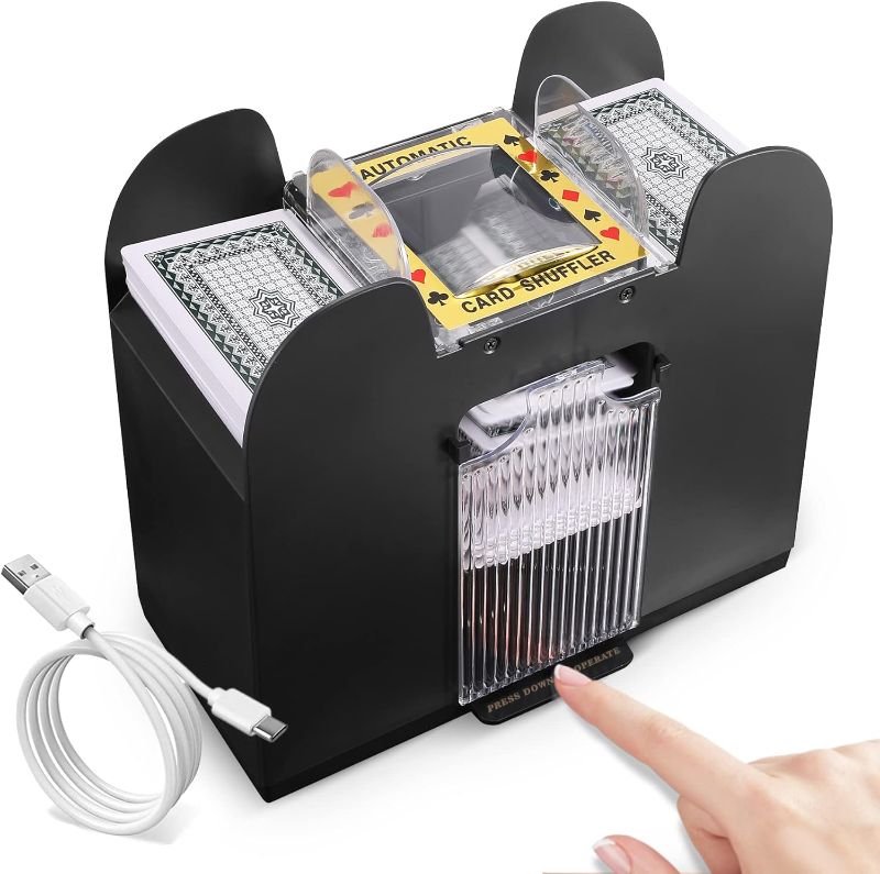 Photo 1 of Automatic Card Shuffler 6 Deck Heavy Duty Electric Card Shuffler, USB/Battery-Operated Casino Playing Card Shuffler for Card Games
