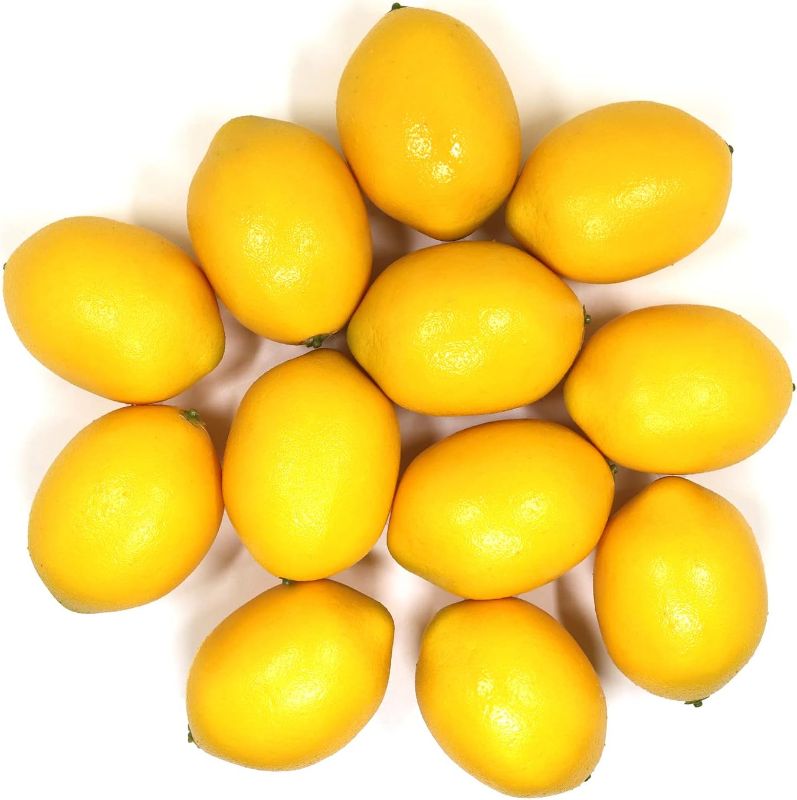 Photo 1 of 12pcs Artificial Lemons - Lifelike Yellow Fake Lemons Faux Fruit for Home Kitchen Table Fruit Bowl Cabinet Party Xmas Decor (3.1" inch)
