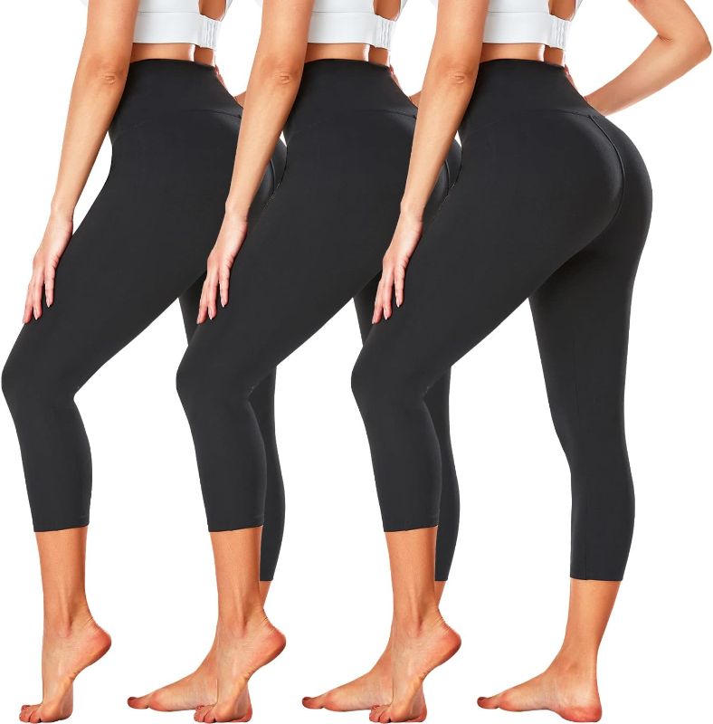 Photo 1 of FULLSOFT 3 Pack Capri Leggings for Women - High Waisted Tummy Control Black Workout Yoga Pants Small-Medium
