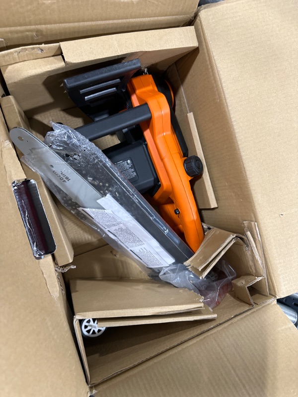 Photo 1 of BLACK+DECKER Electric Chainsaw, 16-Inch, 12-Amp with Leather Work Glove (CS1216 & BD555L) w/ Gloves