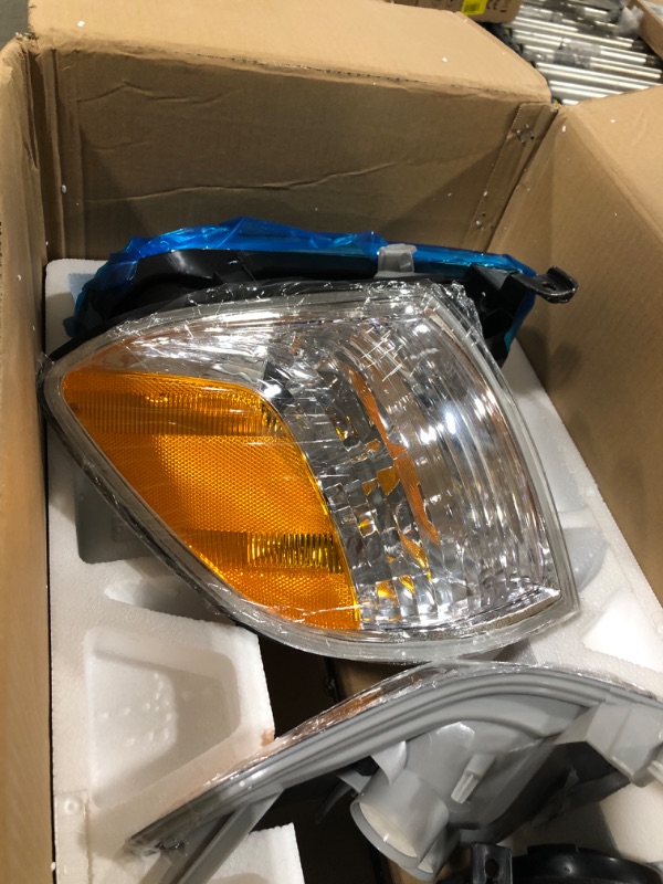 Photo 2 of ADCARLIGHTS Headlight Assembly for 2005-2006 Toyota Tundra Double/Crew Cab and 2005-2007 Sequoia Headlamp Replacement - Chrome Housing, Clear Lens (Not compatible with Regular Cab and Access Cab) OE Replacement A-Chrome Housing Amber Reflector Clear Lens
