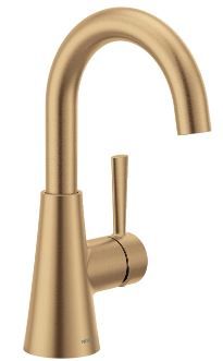 Photo 1 of Moen Ronan Bronzed Gold One-Handle Single Hole Modern Bathroom Sink Faucet with Optional Deckplate and Spring Loaded Drain Assembly, 84021BZG