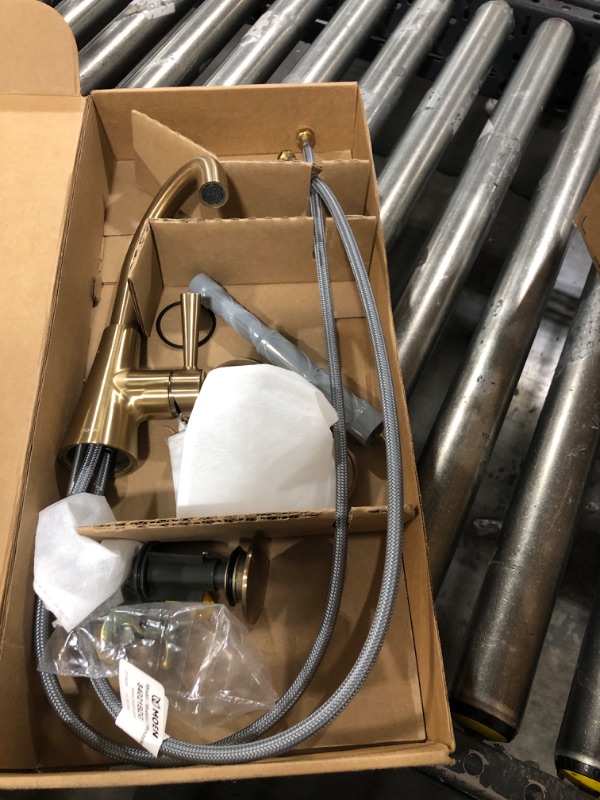 Photo 2 of Moen Ronan Bronzed Gold One-Handle Single Hole Modern Bathroom Sink Faucet with Optional Deckplate and Spring Loaded Drain Assembly, 84021BZG